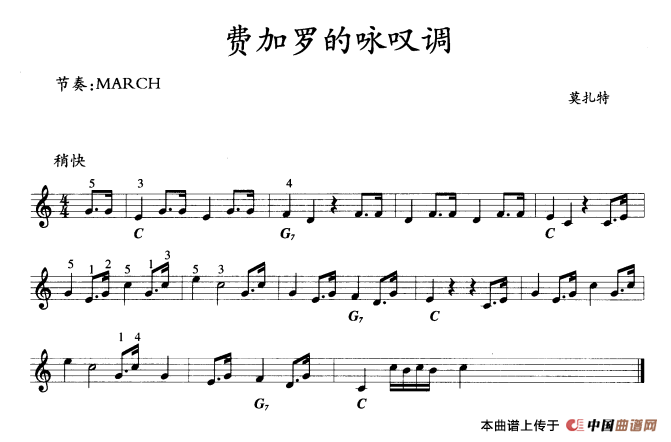 《费加罗的咏叹调》 电子琴曲谱，电子琴入门自学曲谱图