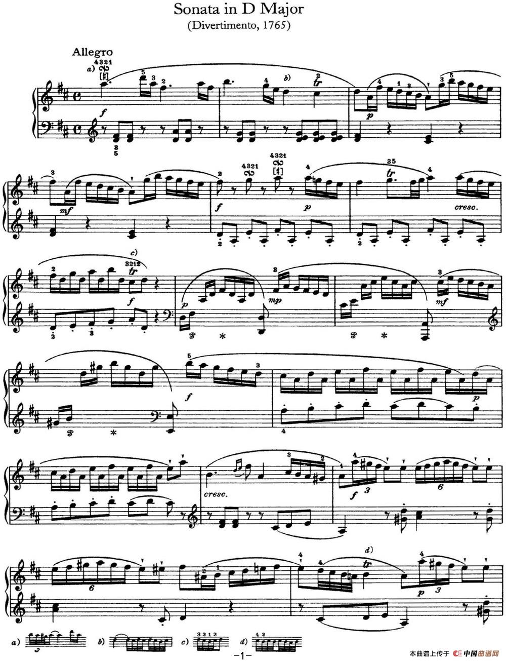 《海顿 钢琴奏鸣曲 Hob XVI 4 Divertimento D major》钢琴曲谱图分享
