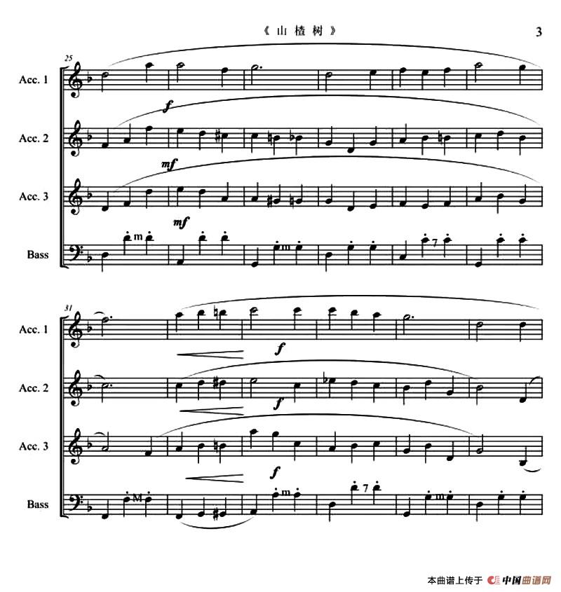 山楂树国际手风琴乐团音乐节）手风琴谱（线简谱对照、带指法版）