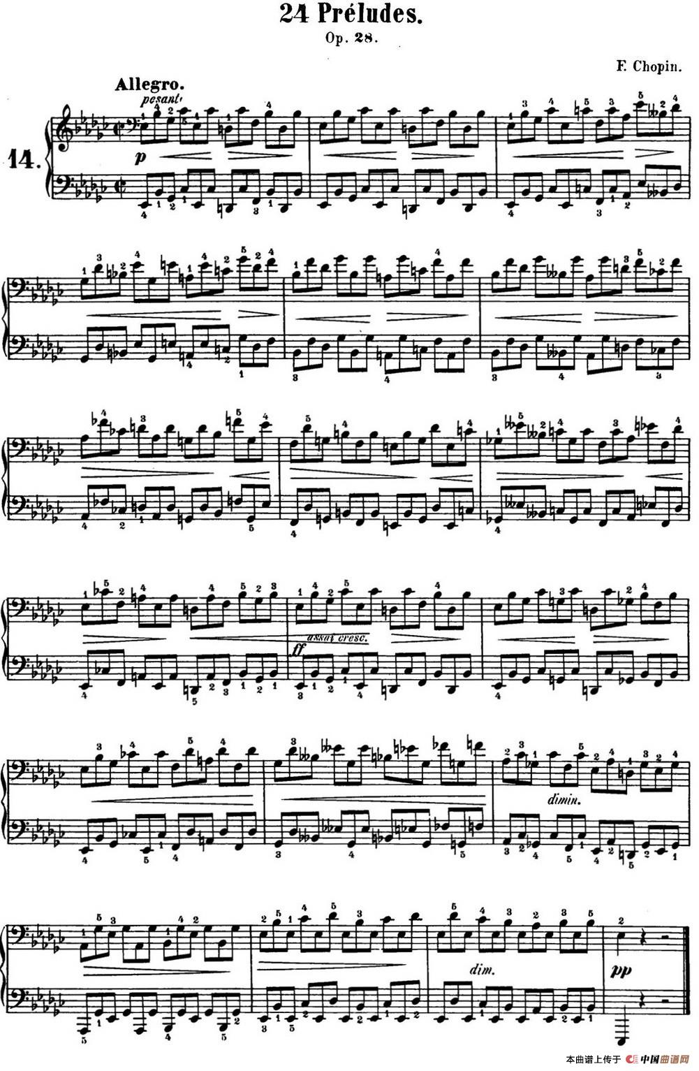 《肖邦 24首钢琴前奏曲 Op.28 No.14 降E小调》钢琴曲谱图分享