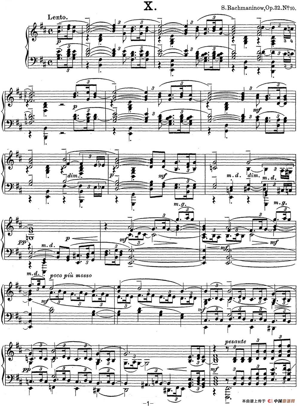 《拉赫玛尼诺夫 钢琴前奏曲21 B小调 Op.32 No.10》钢琴曲谱图分享