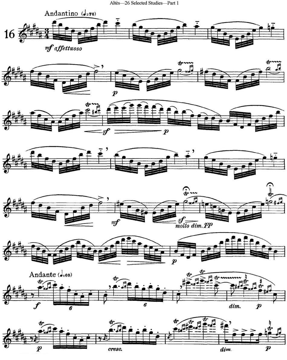 阿尔泰斯26首精选长笛练习曲（NO.16）长笛谱图