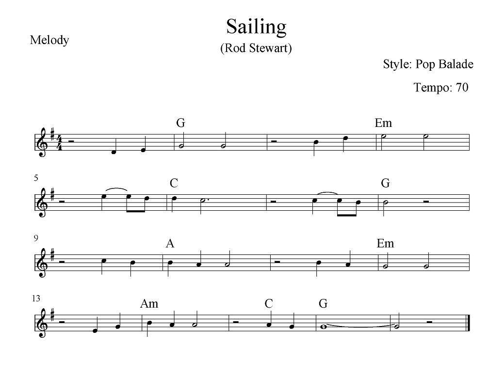 《Sailing》 电子琴曲谱，电子琴入门自学曲谱图