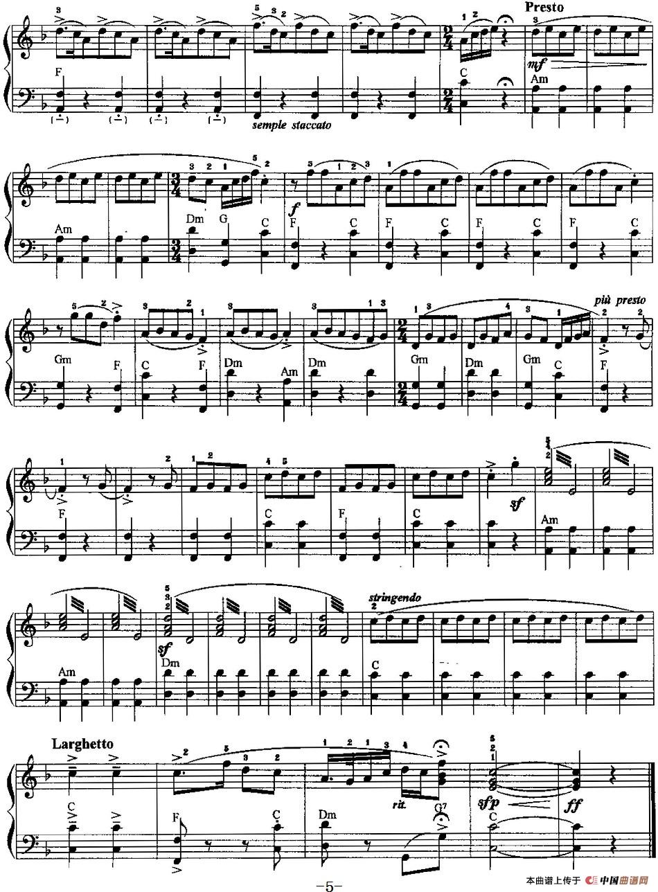 中国民歌手风琴曲集：61、夜深沉手风琴谱（线简谱对照、带指法版）