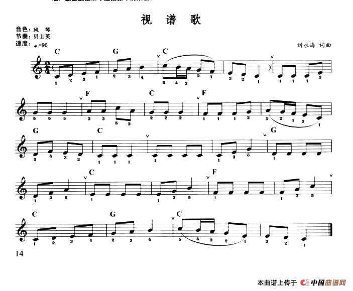 《视谱歌》 电子琴曲谱，电子琴入门自学曲谱图