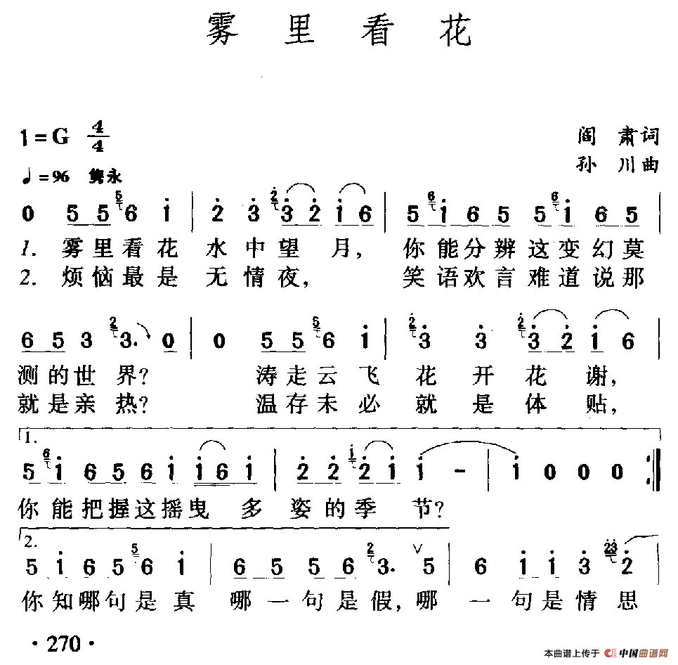 雾里看花（雾里看花8月19日曲谱分享）