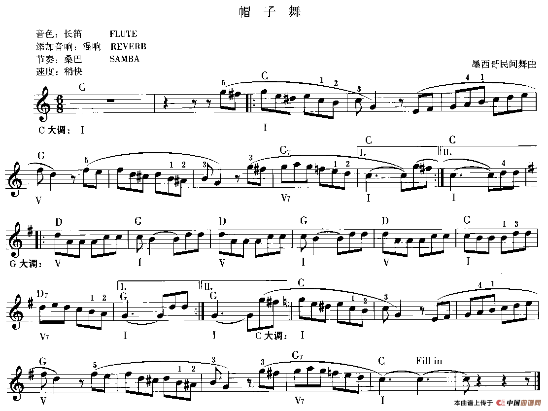 《帽子舞》 电子琴曲谱，电子琴入门自学曲谱图