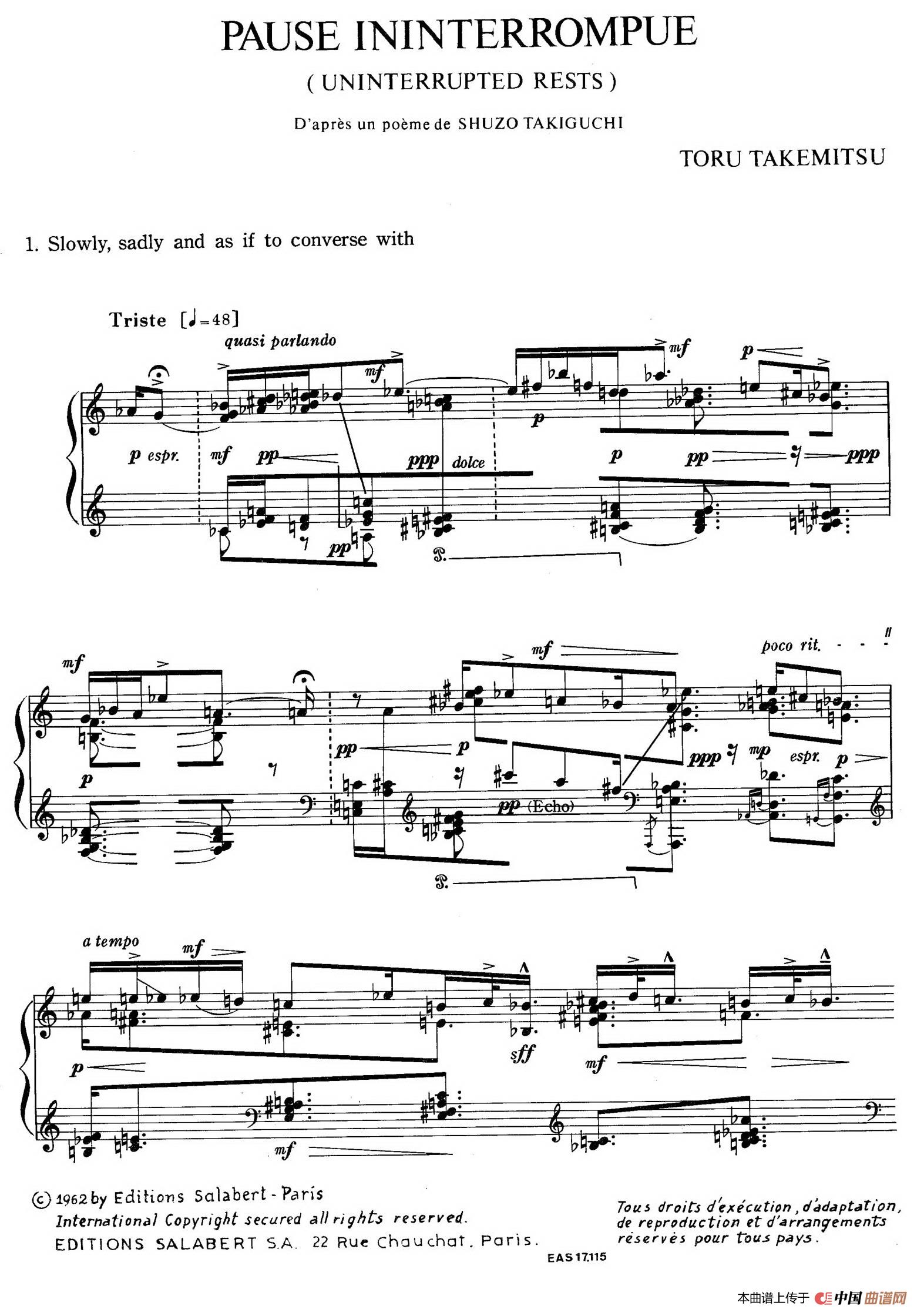 《Pause Ininterrompue 》钢琴曲谱图分享