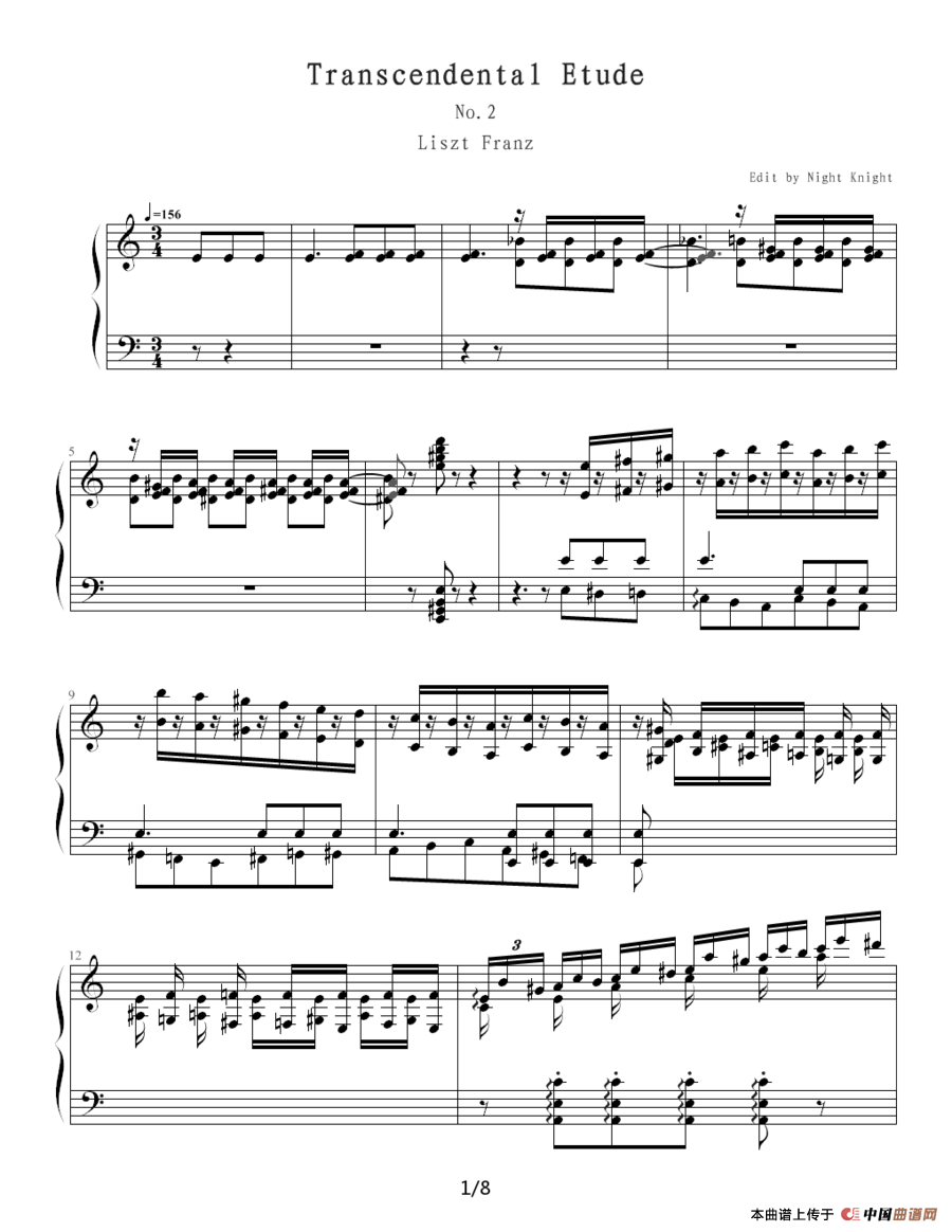 《李斯特超凡练习曲第二首》钢琴曲谱图分享