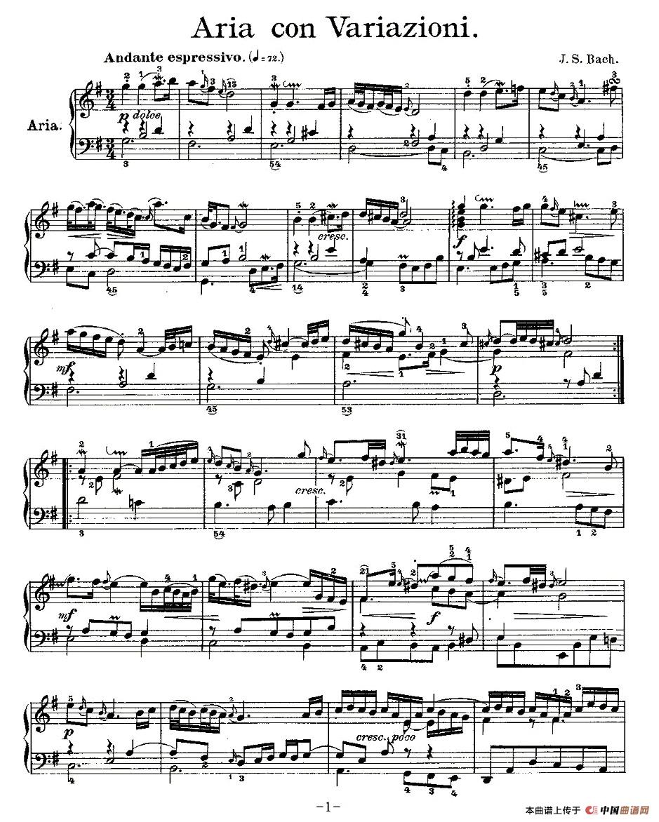 《Aria con Variazioni 之一》钢琴曲谱图分享