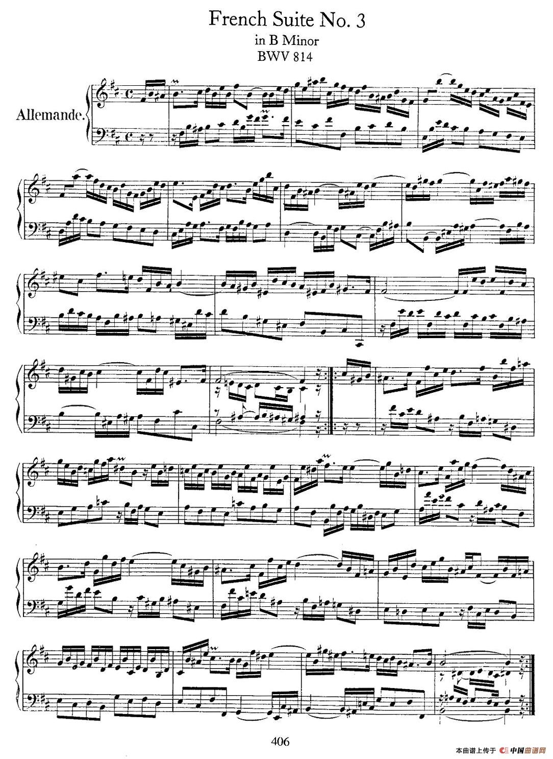 《法国组曲之三：b小调》钢琴曲谱图分享