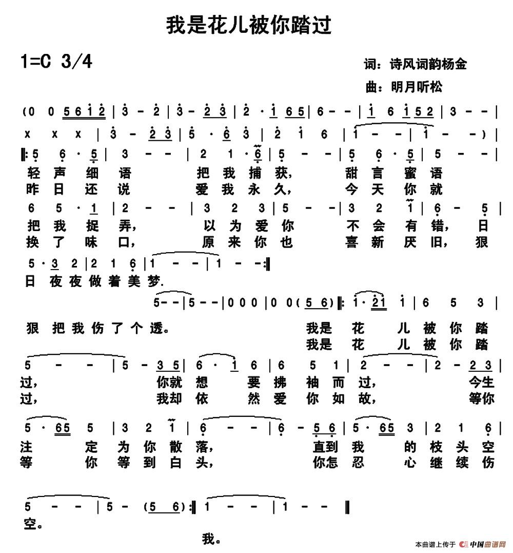 我是花儿被你踏过（我是花儿被你踏过9月11日曲谱分享）