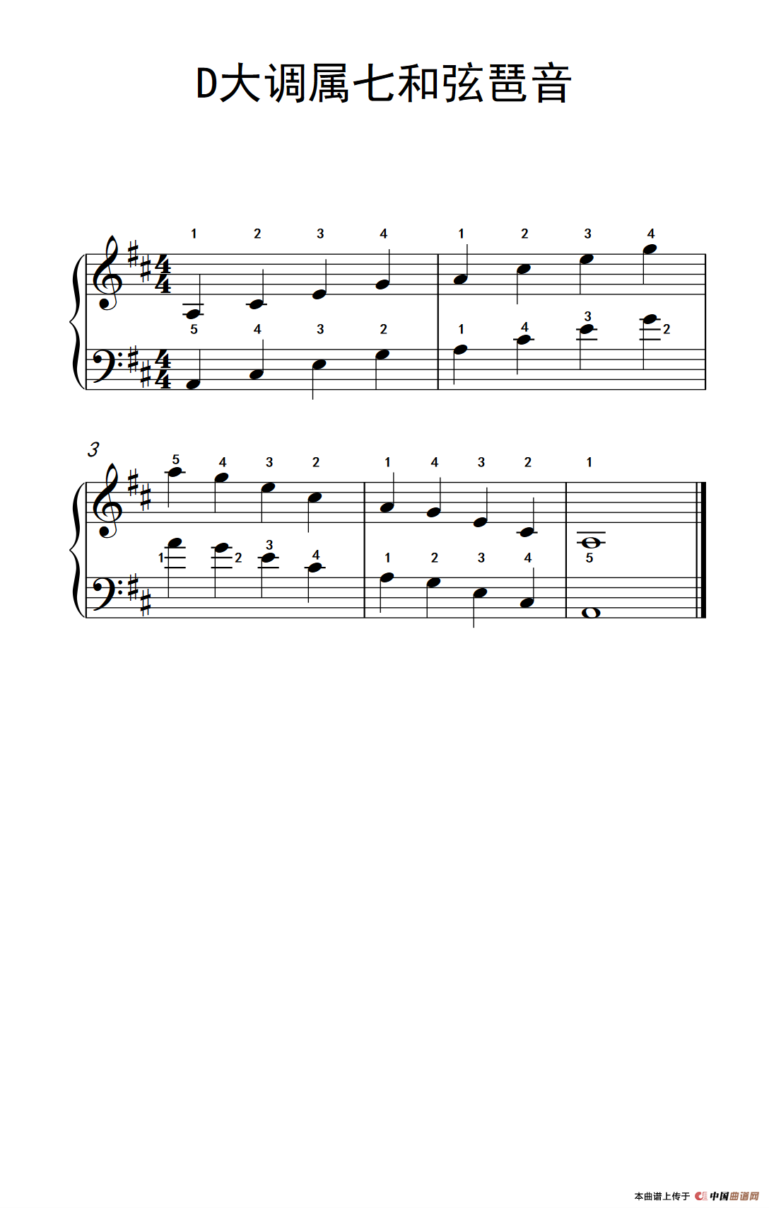 《D大调属七和弦琶音》钢琴曲谱图分享