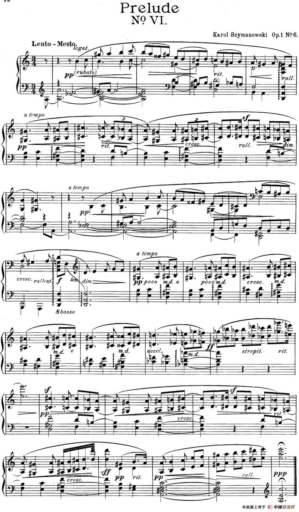 《希曼诺夫斯基 9首钢琴前奏曲 Op.1 No.6》钢琴曲谱图分享