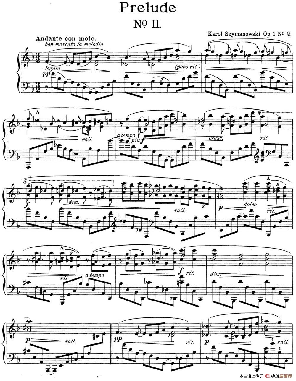 《希曼诺夫斯基 9首钢琴前奏曲 Op.1 No.2》钢琴曲谱图分享