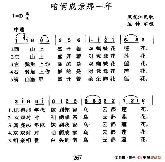 《咱俩成亲那一年》曲谱分享，民歌曲谱图