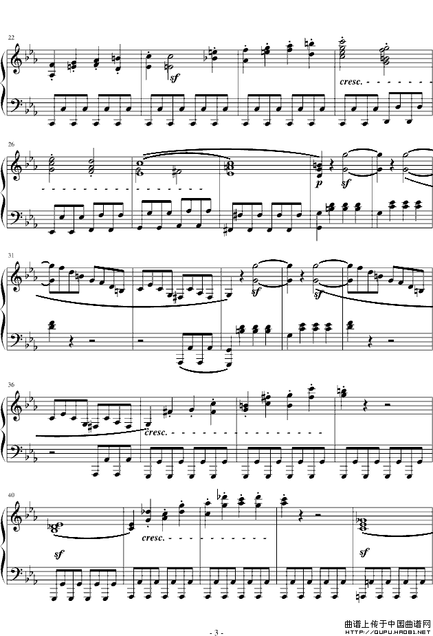 《悲怆奏鸣曲第一乐章》钢琴曲谱图分享