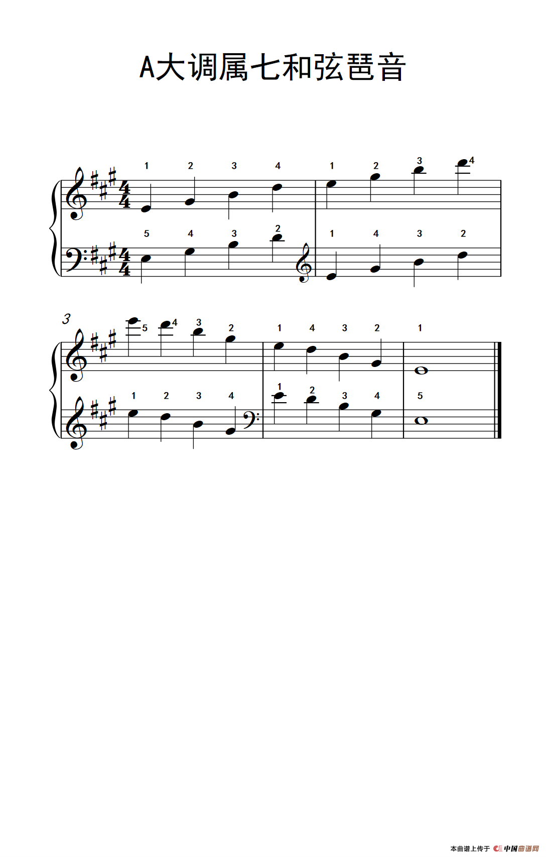 《A大调属七和弦琶音》钢琴曲谱图分享
