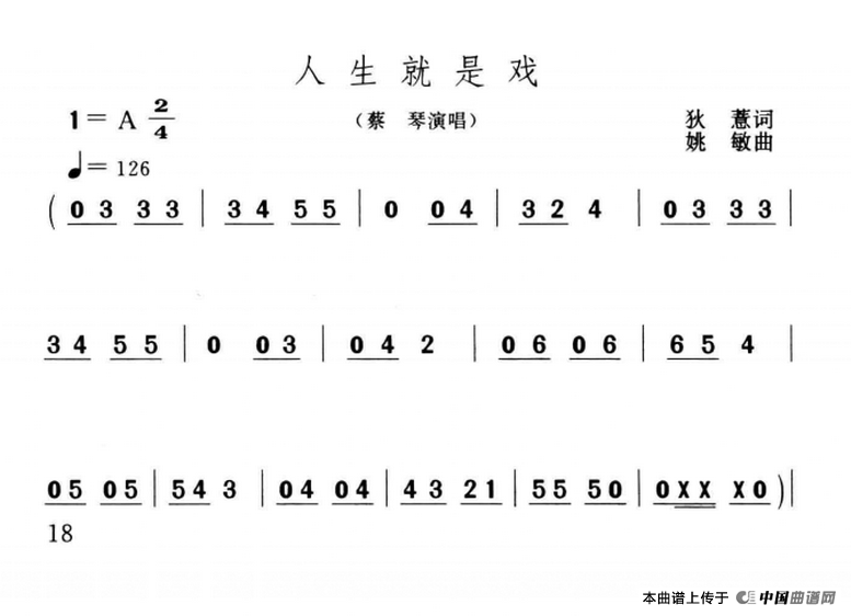 人生就是戏（人生就是戏10月9日曲谱分享）