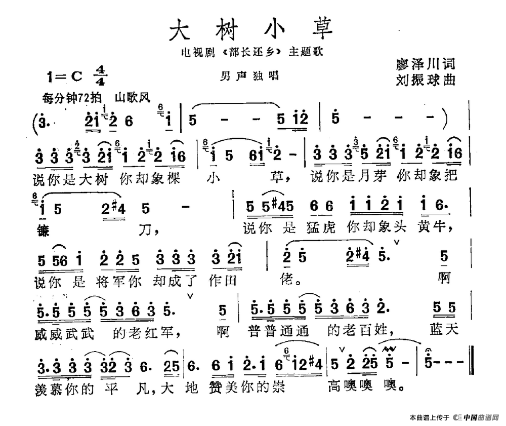 大树小草（大树小草10月11日曲谱分享）