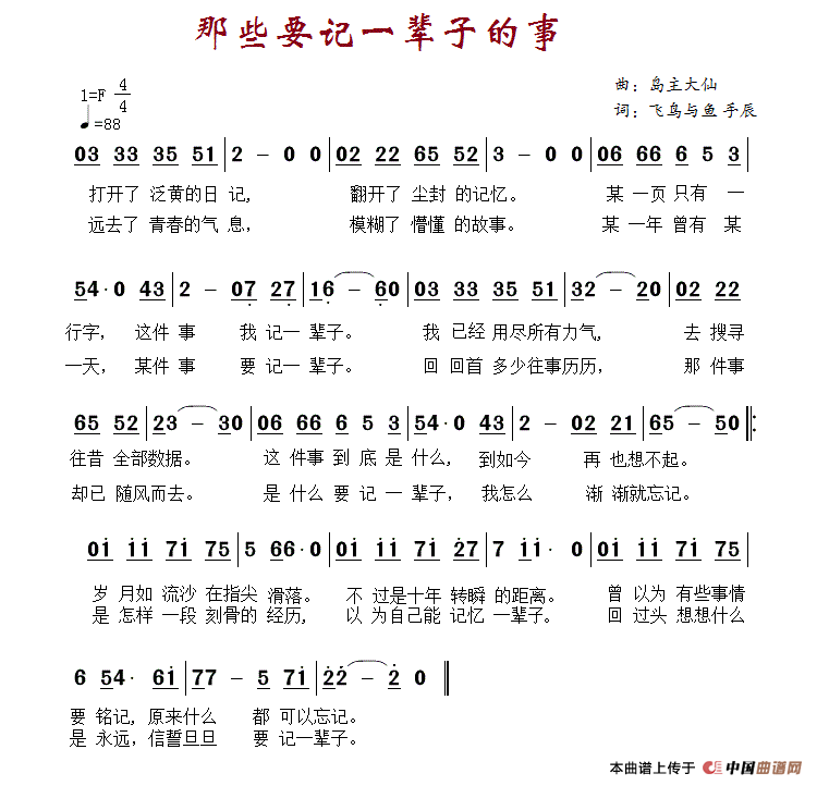 那些要记一辈子的事（那些要记一辈子的事10月29日曲谱分享）