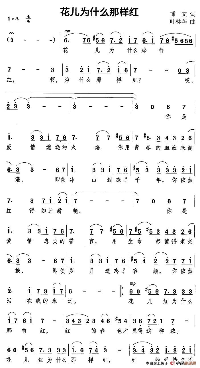 花儿为什么那样红曲谱（美声曲谱图下载分享）