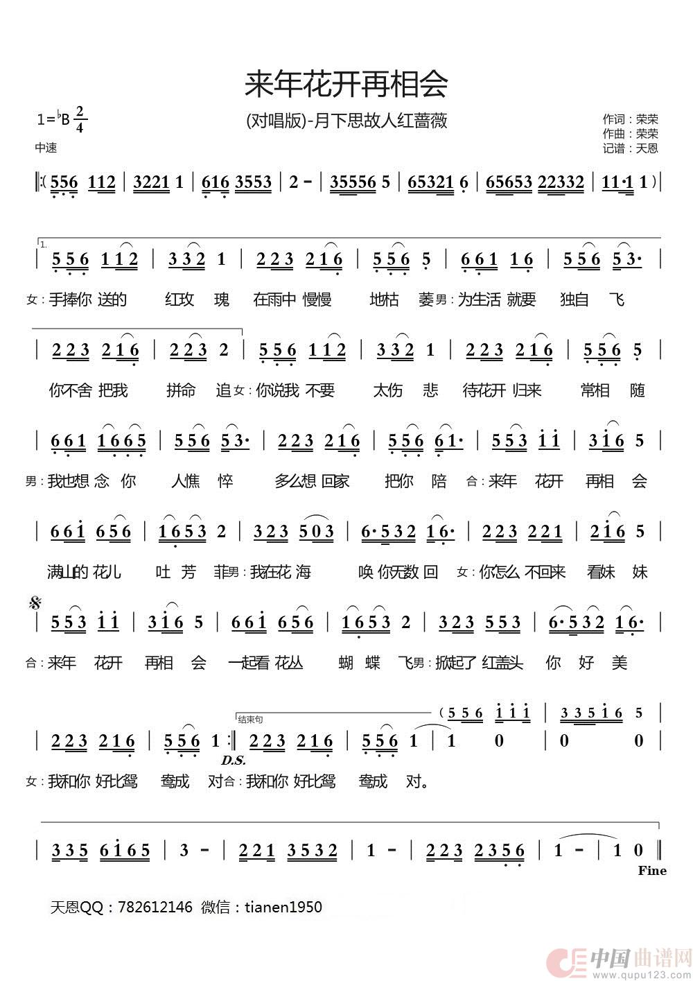 来年花开再相会（来年花开再相会11月13日曲谱分享）