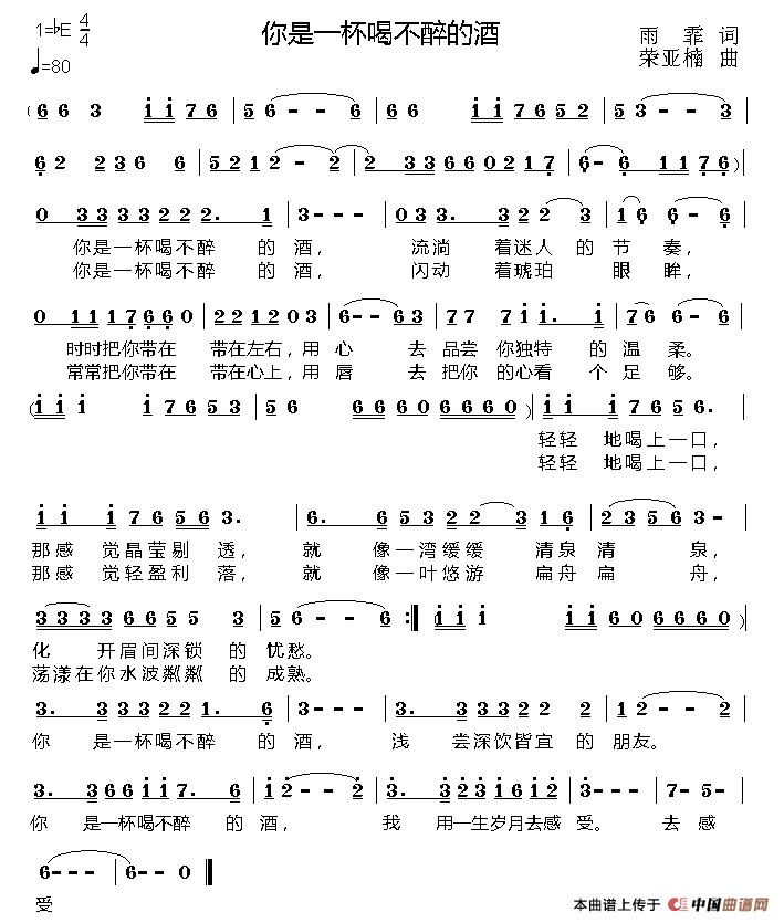 你是一杯喝不醉的酒（你是一杯喝不醉的酒12月13日曲谱分享）