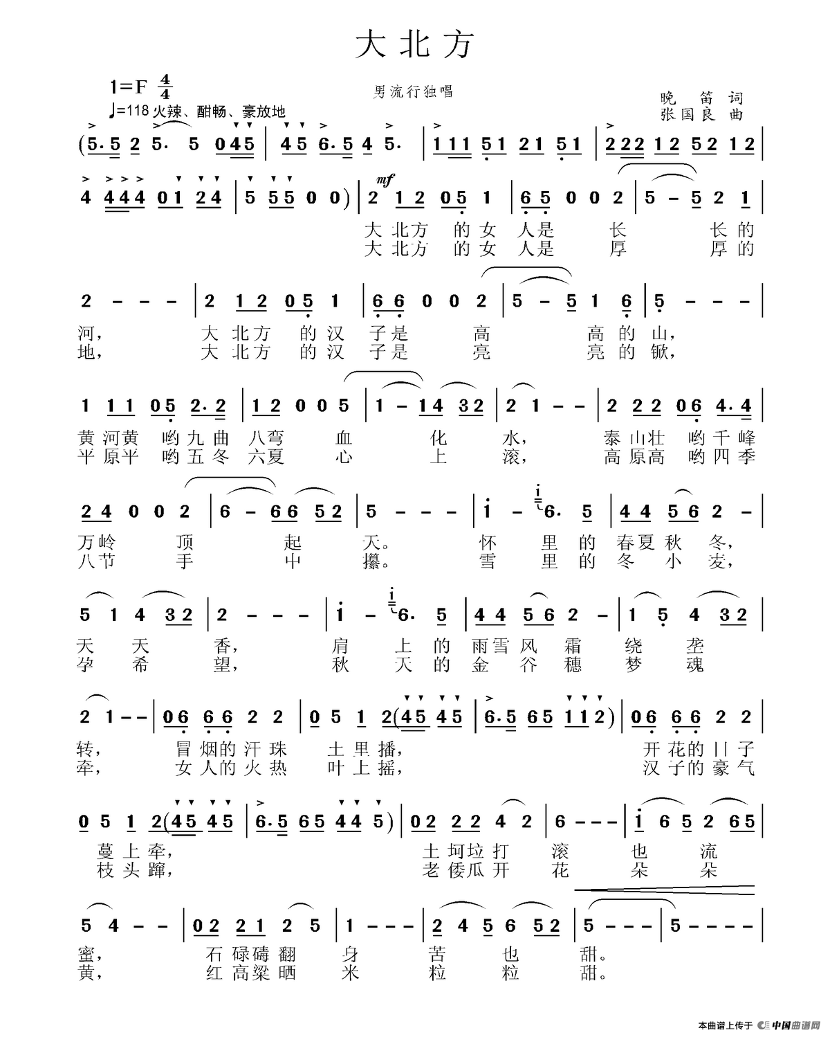 大北方（大北方12月13日曲谱分享）