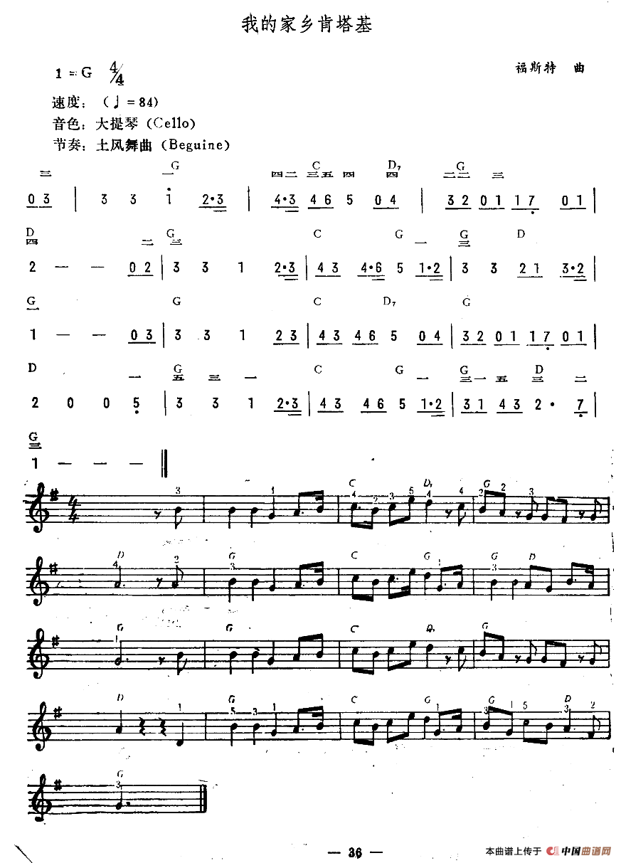 《我的家乡肯塔基》 电子琴曲谱，电子琴入门自学曲谱图