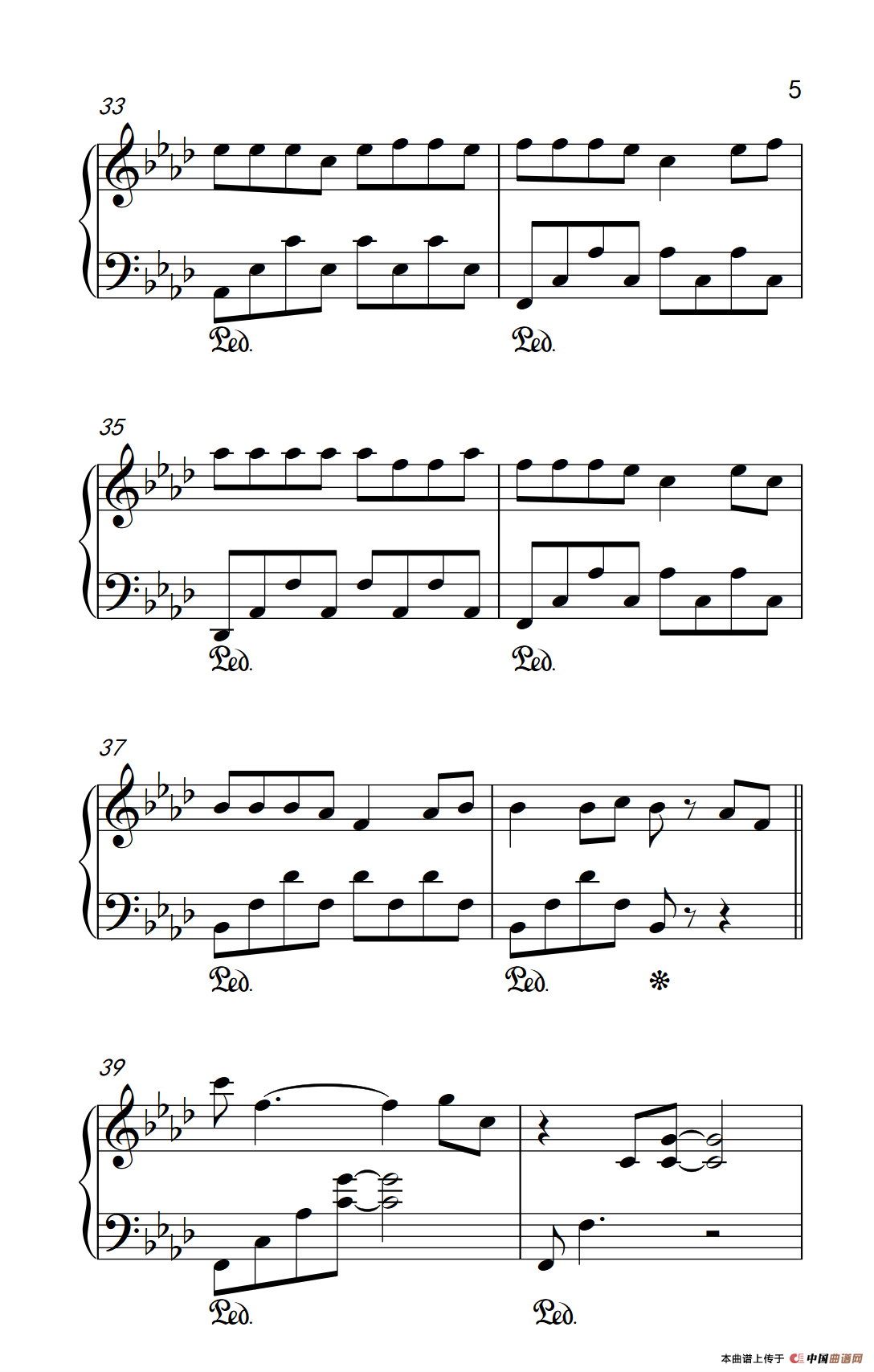 《西海情歌》钢琴曲谱图分享