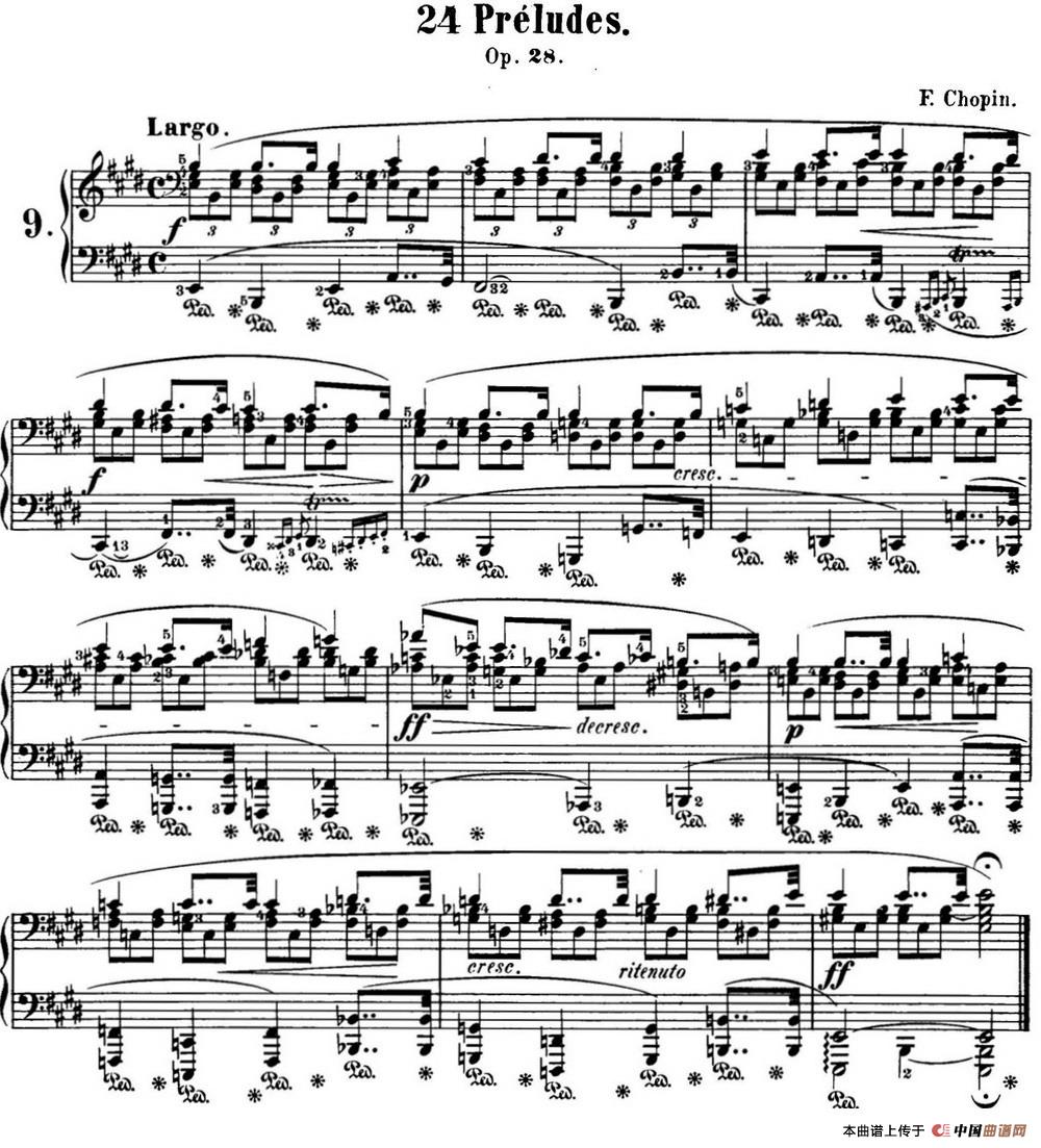 《肖邦 24首钢琴前奏曲 Op.28 No.9 E大调》钢琴曲谱图分享