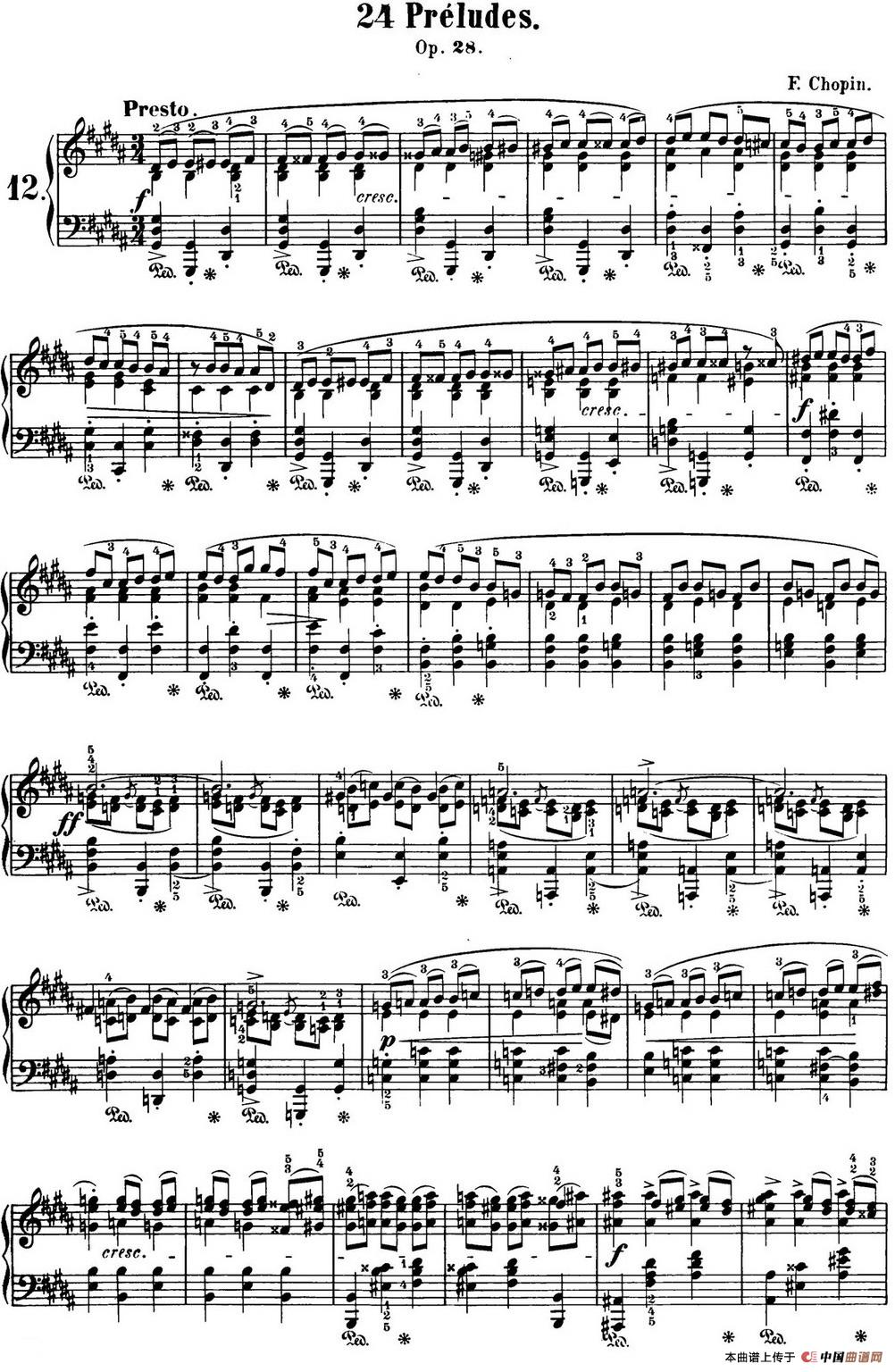 《肖邦 24首钢琴前奏曲 Op.28 No.12 升G小调》钢琴曲谱图分享