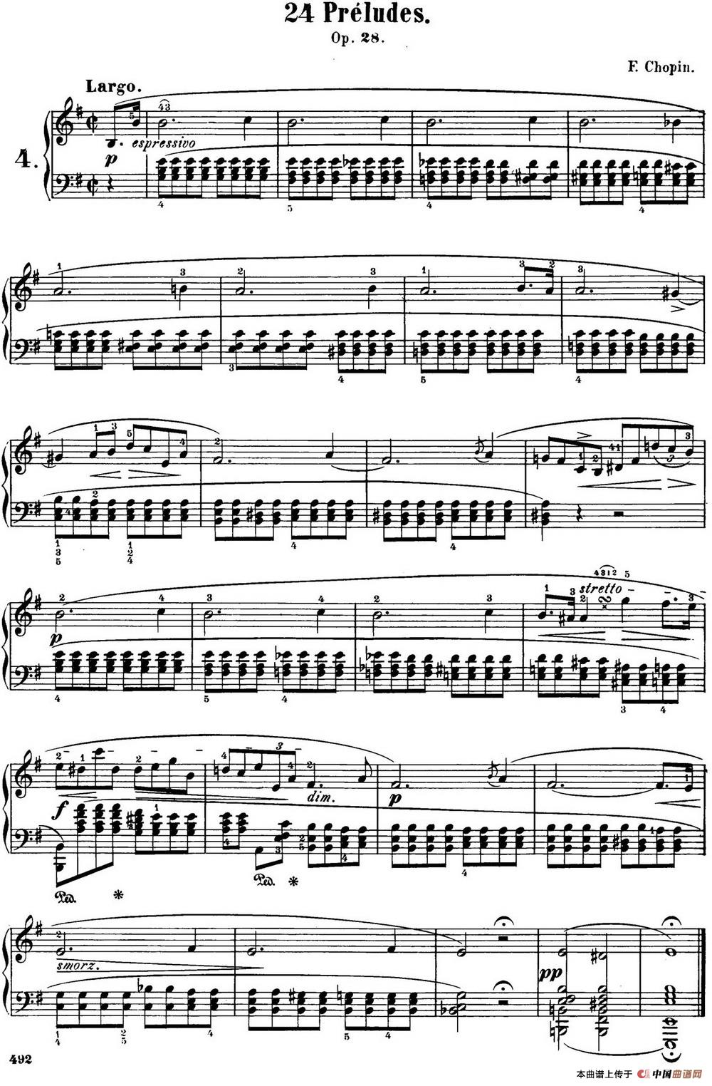 《肖邦 24首钢琴前奏曲 Op.28 No.4 E小调》钢琴曲谱图分享