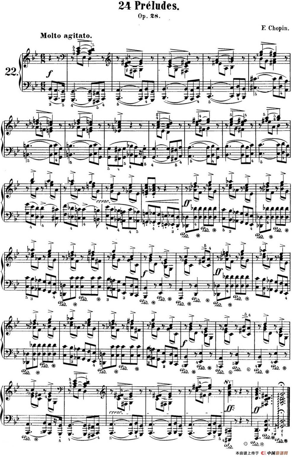 《肖邦 24首钢琴前奏曲 Op.28 No.22 G小调》钢琴曲谱图分享