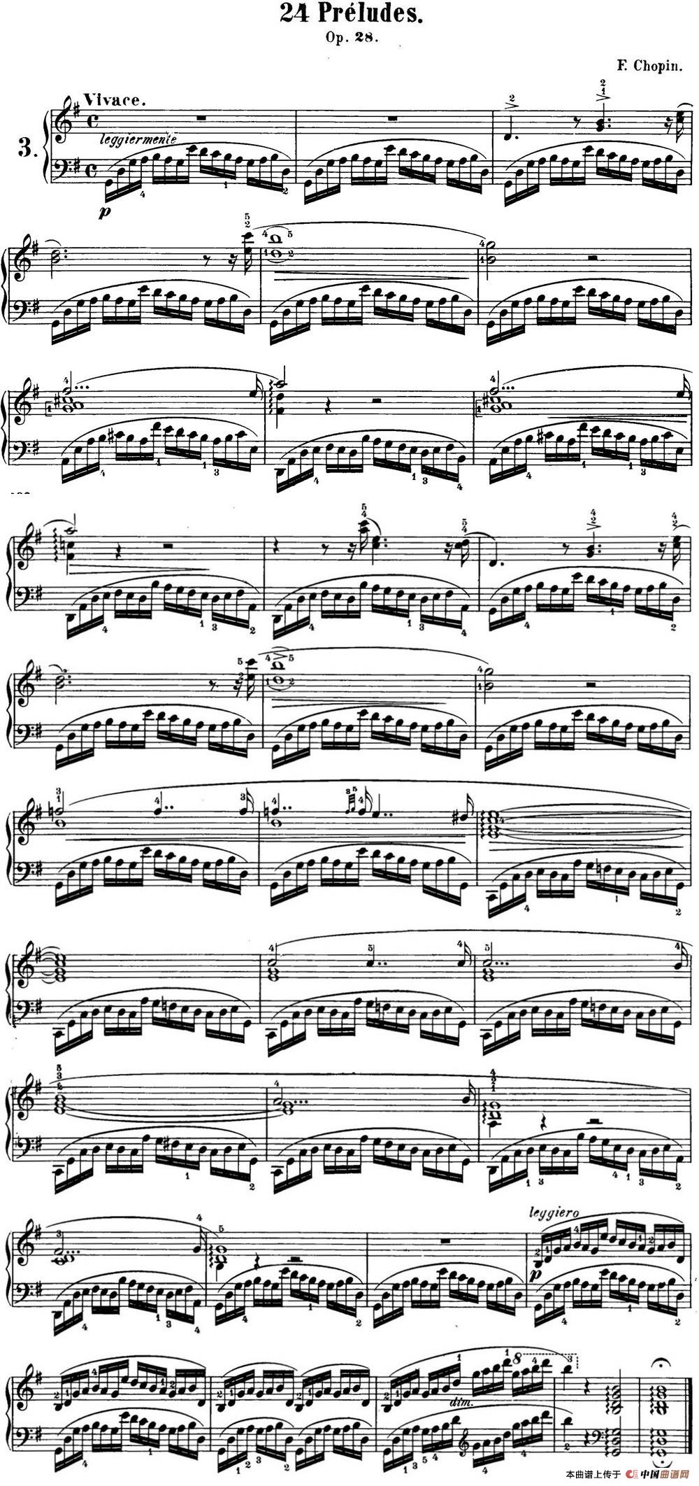 《肖邦 24首钢琴前奏曲 Op.28 No.3 G大调》钢琴曲谱图分享