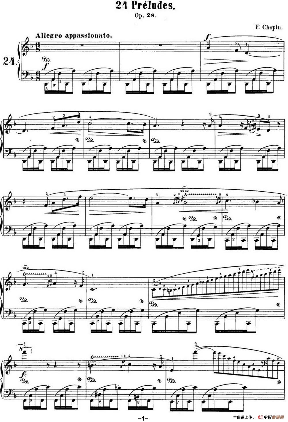 《肖邦 24首钢琴前奏曲 Op.28 No.24 D小调》钢琴曲谱图分享