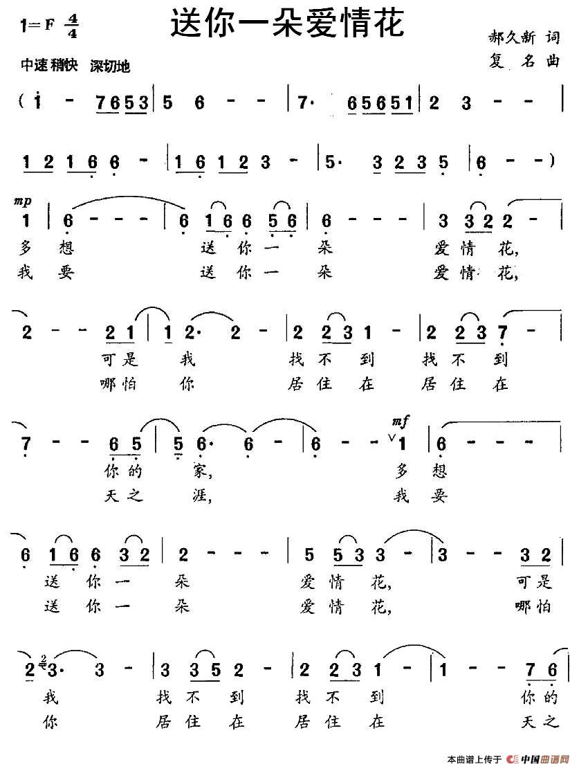 送你一朵爱情花（送你一朵爱情花2月6日曲谱分享）