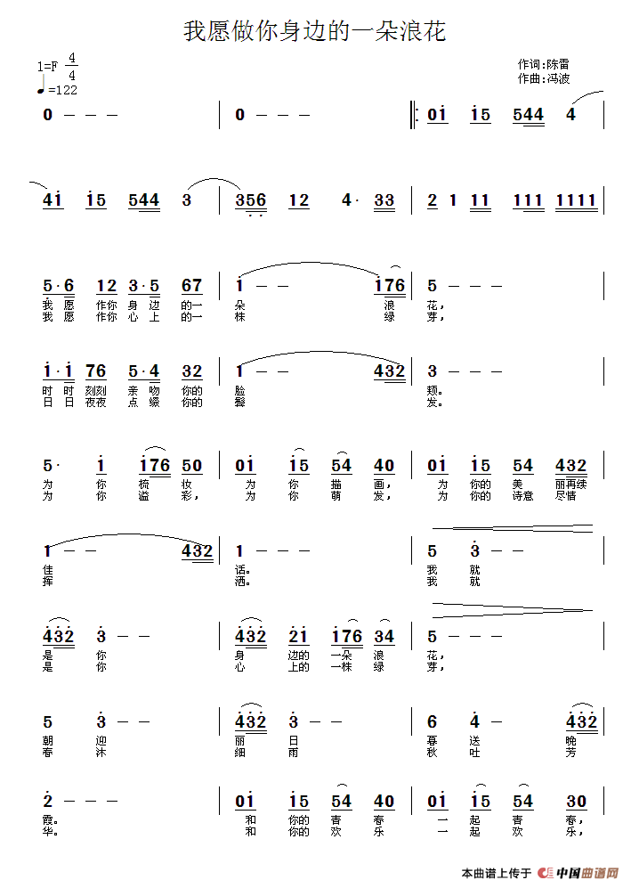 我愿做你身边的一朵浪花（我愿做你身边的一朵浪花4月14日曲谱分享）