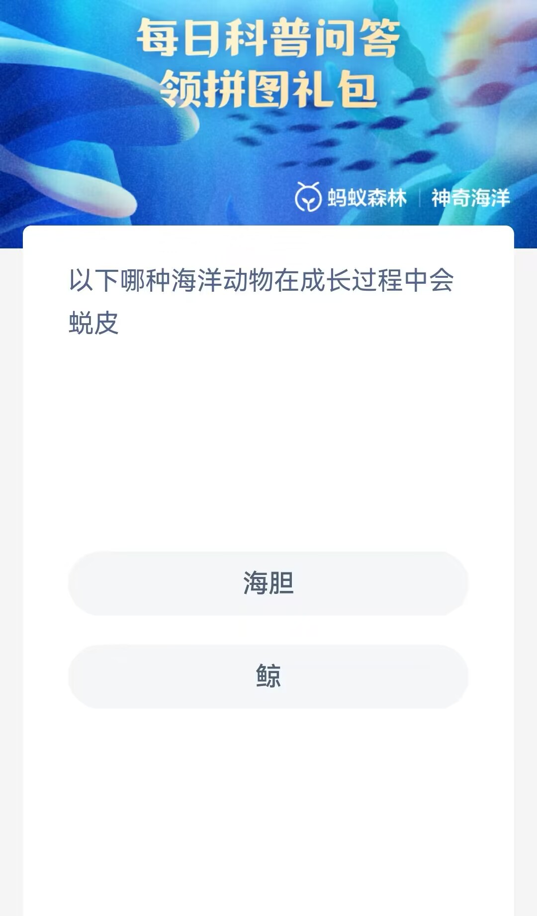 以下哪种海洋动物在成长过程中会蜕皮